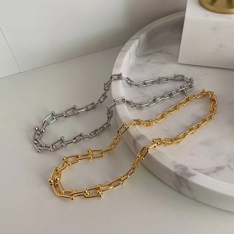 Hot Selling High Quality Chunky Thick Handmade U Shaped Necklace Handmade Stainless Steel Jewelry U Link Chain Choker Necklace