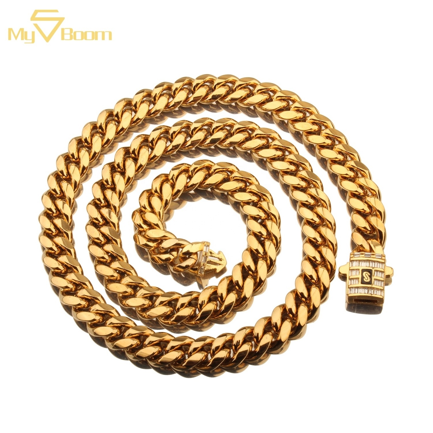 Hip Hop Stainless Steel 6mm 8mm 10mm 12mm 14mm Cuban Link Chain 14k 18k Fashion Miami Monaco Necklace Chain for Men Jewelry