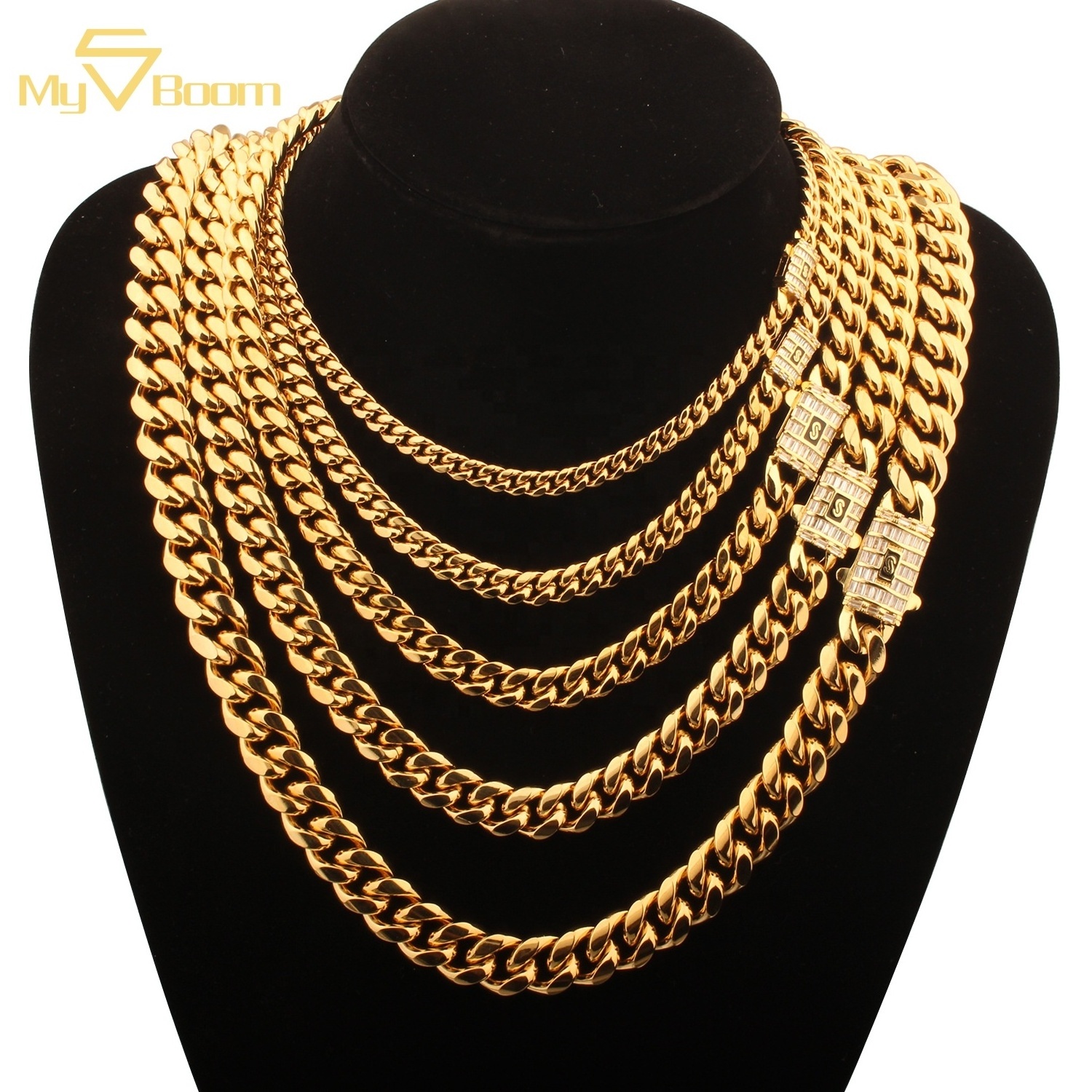 Hip Hop Stainless Steel 6mm 8mm 10mm 12mm 14mm Cuban Link Chain 14k 18k Fashion Miami Monaco Necklace Chain for Men Jewelry