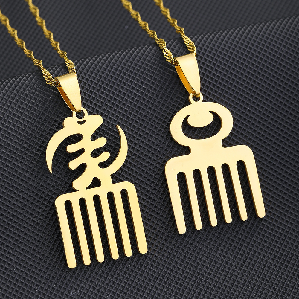 Hot Seller Factory Wholesale Stainless Steel African Adinkra Symbol Pendant Necklace Jewelry 18K Gold Plated Gye Nyame Necklaces