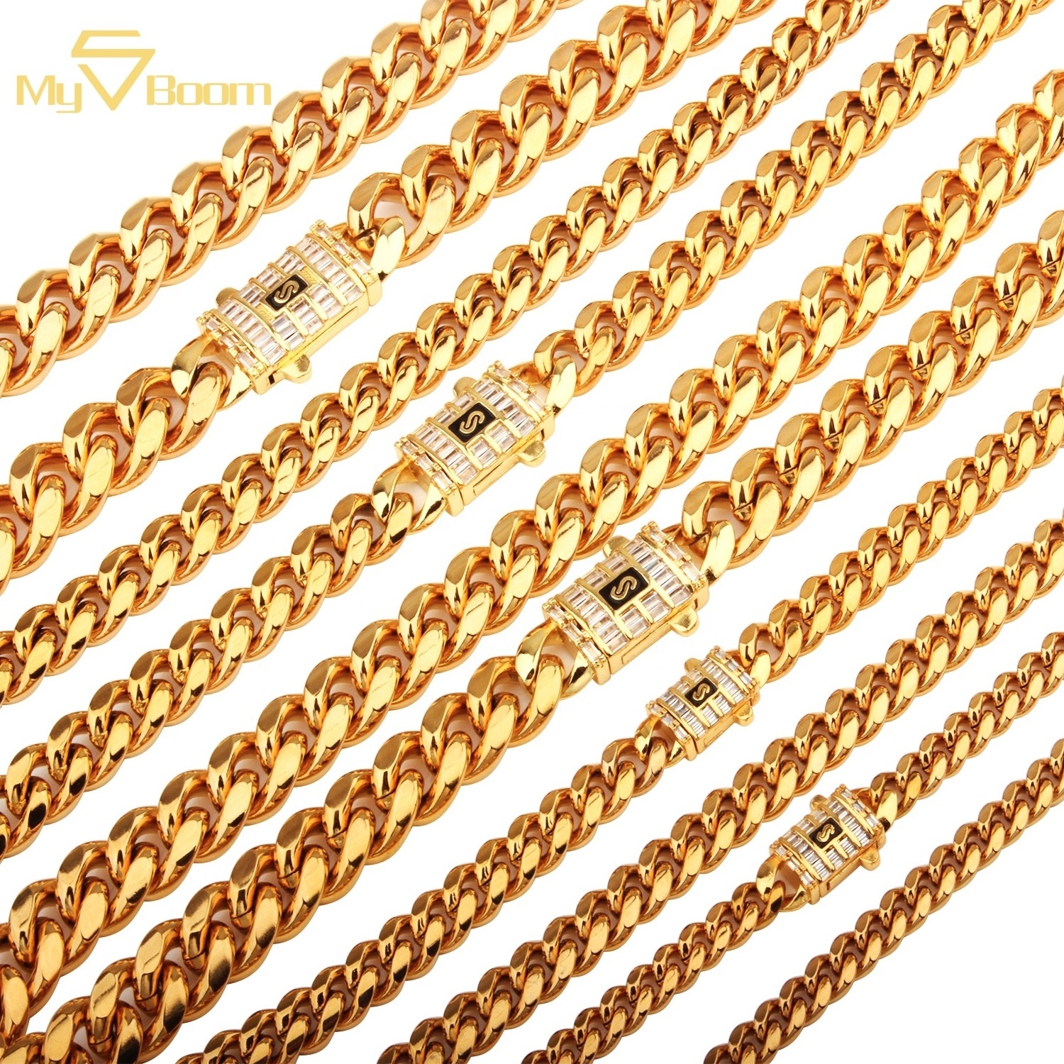 Hip Hop Stainless Steel 6mm 8mm 10mm 12mm 14mm Cuban Link Chain 14k 18k Fashion Miami Monaco Necklace Chain for Men Jewelry