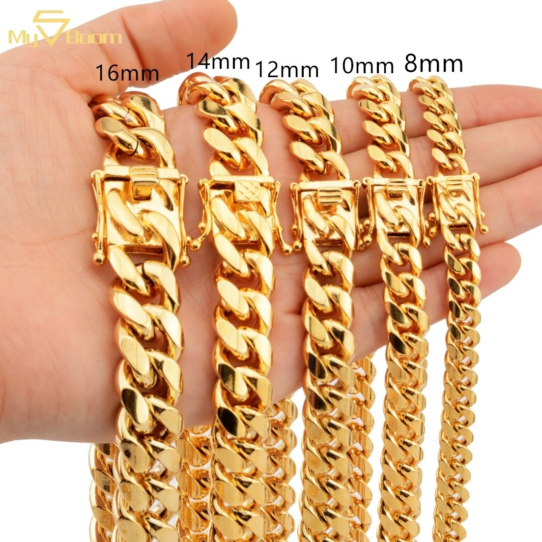 100% Tarnish Free and Waterproof Cuban Link 18k Gold Plated PVD Miami Stainless Steel Chains Miami Cuban Necklace