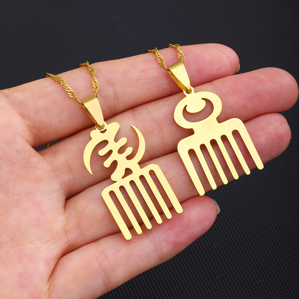 Hot Seller Factory Wholesale Stainless Steel African Adinkra Symbol Pendant Necklace Jewelry 18K Gold Plated Gye Nyame Necklaces