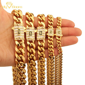 Hip Hop Stainless Steel 6mm 8mm 10mm 12mm 14mm Cuban Link Chain 14k 18k Fashion Miami Monaco Necklace Chain for Men Jewelry