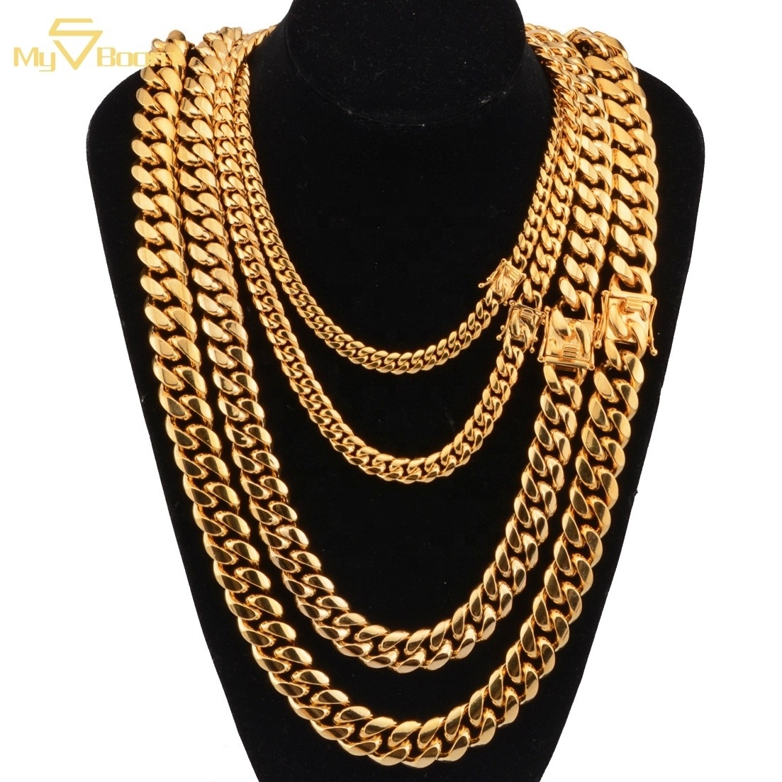 100% Tarnish Free and Waterproof Cuban Link 18k Gold Plated PVD Miami Stainless Steel Chains Miami Cuban Necklace