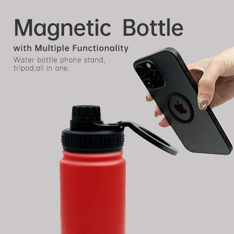 Wholesale Double Wall Insulated Thermos Flask Magsafe Water Bottle Stainless Steel Water Bottle with Magnetic Cell Phone Holder