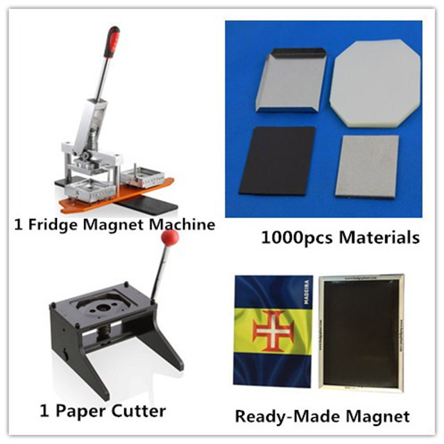 80*53mm Manual DIY Rectangle Fridge Magnet Maker Machine + Paper Cutter + 1000pcs  Materials