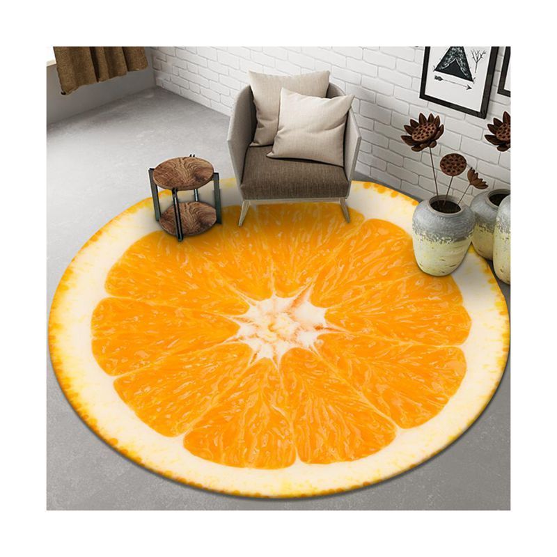 Round Carpet 3D Fruit Orange Lemon Carpets for Bedroom Kitchen Entrance Doormat Flannel Non-slip Chair Mat Tapetes Living Room