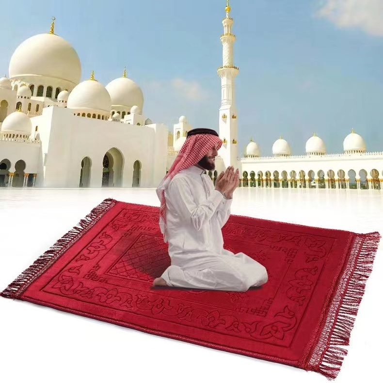 Thickened Muslim Islamic Prayer Mat Soft Comfortable Machine Washable Plain Embossed Non-Slip Prayer Mat