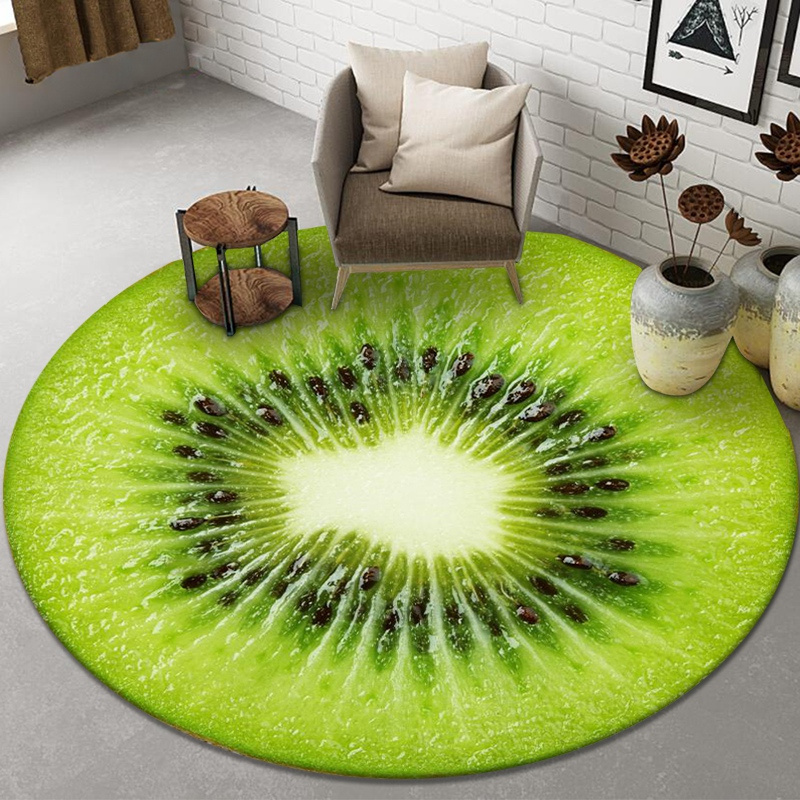 Round Carpet 3D Fruit Orange Lemon Carpets for Bedroom Kitchen Entrance Doormat Flannel Non-slip Chair Mat Tapetes Living Room