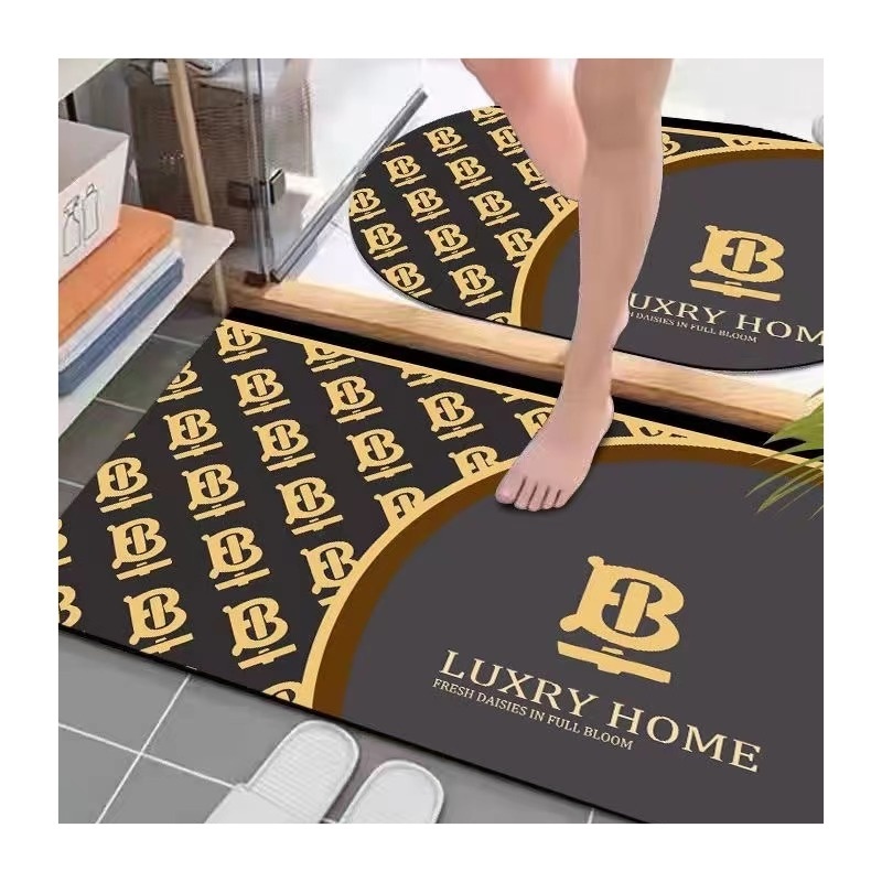 Hot sale bath rug home Custom logo desgin carpet bathroom diatom mud mat absorbent doormat