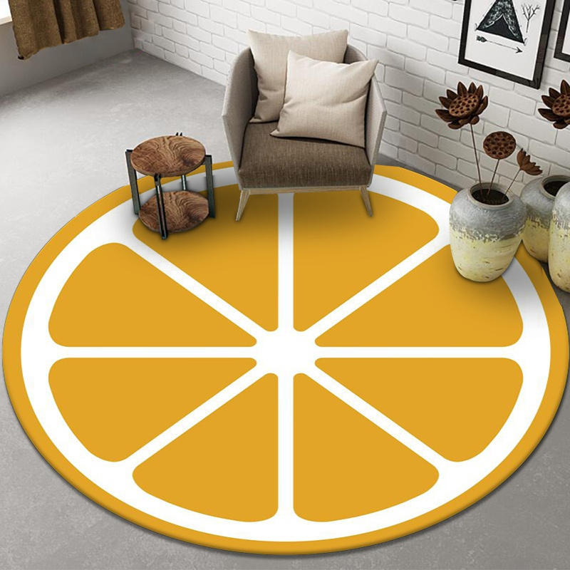 Round Carpet 3D Fruit Orange Lemon Carpets for Bedroom Kitchen Entrance Doormat Flannel Non-slip Chair Mat Tapetes Living Room