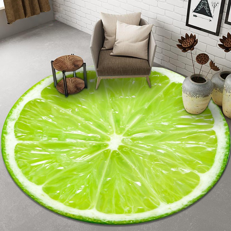 Round Carpet 3D Fruit Orange Lemon Carpets for Bedroom Kitchen Entrance Doormat Flannel Non-slip Chair Mat Tapetes Living Room