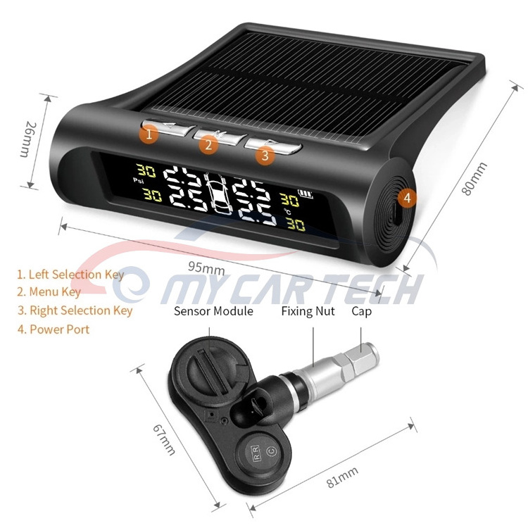 USB Solar Wireless Car TPMS Tire Pressure Monitor System w/4  Sensors solar tpms monitor