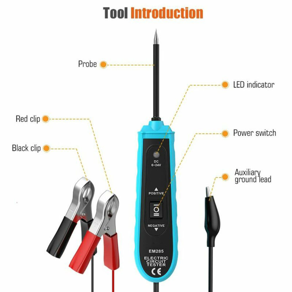 Universal Automotive Diagnostic Tools Electricical Circuit Tester. EM285 6-24V DC Electric Car Battery Circuit Tester Laser