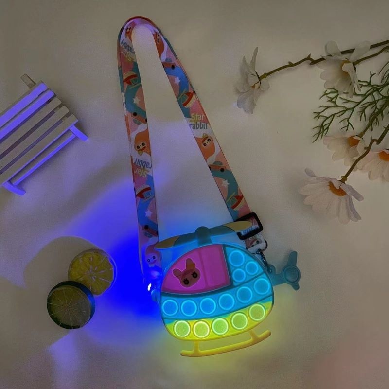 silicone Cute Copter Pop Itting LED Light Purse Fidget toys Pop Fidget Bag For Kids