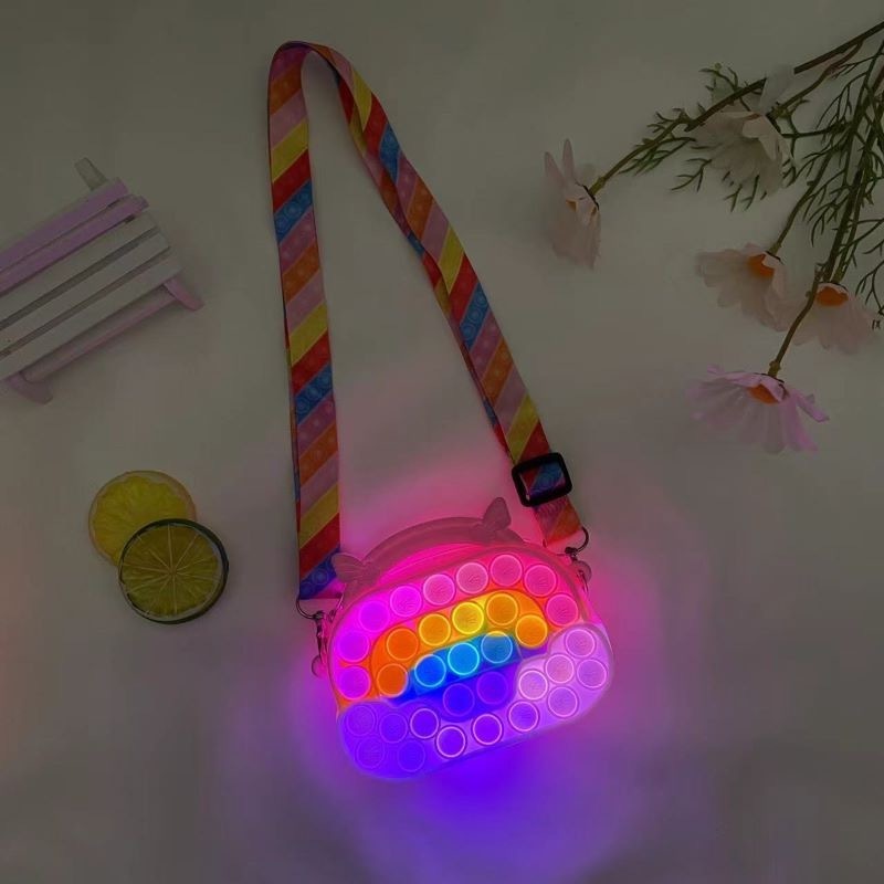 silicone Rainbow Pop Itting LED Light Purse Fidget toys Pop Fidget Rainbow Bag For Kids