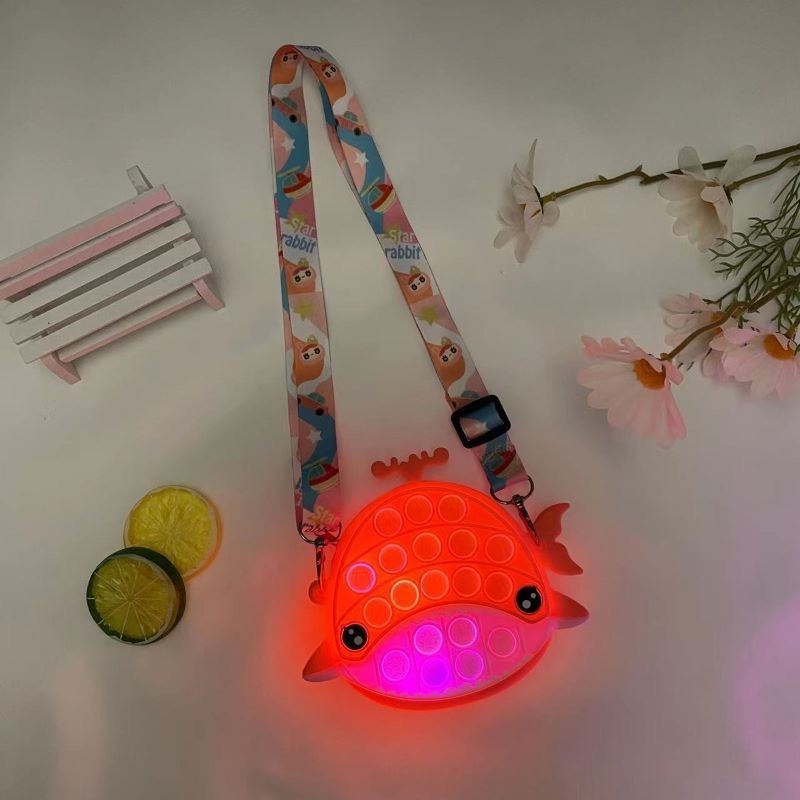 Silicone Pops Itting LED Light Purse Fidget Toys Pops Itting whale Shaped Fidget bag