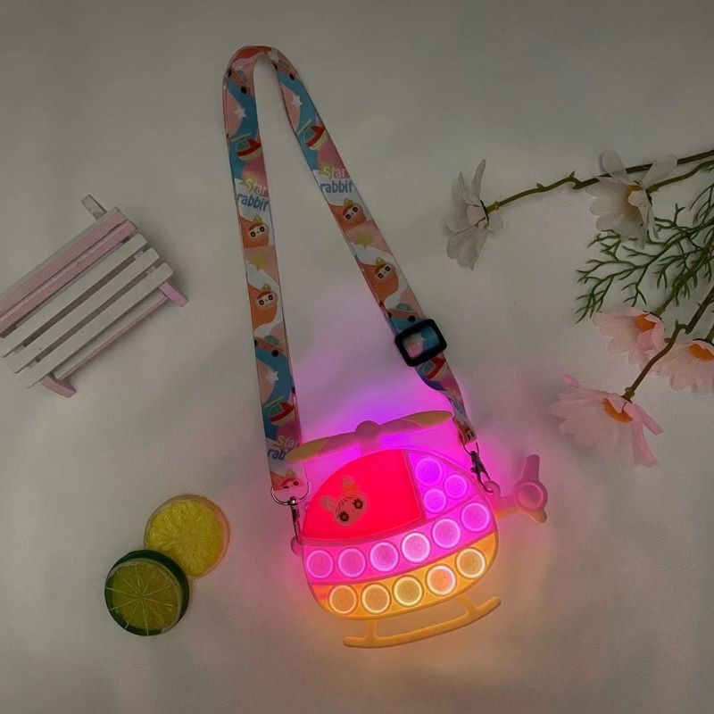 silicone Cute Copter Pop Itting LED Light Purse Fidget toys Pop Fidget Bag For Kids