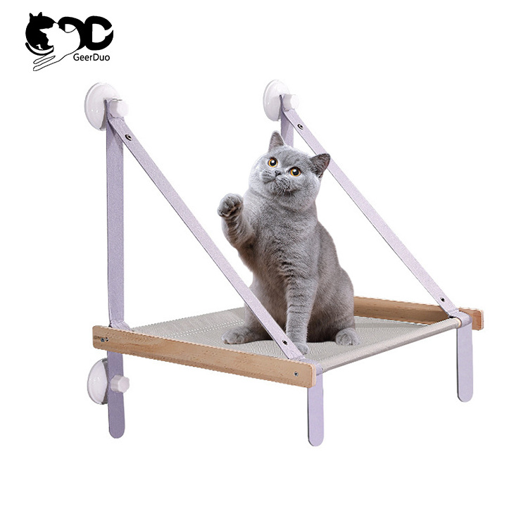 Geerduo Pet Universal Indoor Foldable Removable Wood Frame Hanging Cat Resting Sleeping Window Hammock Seat Perch Bed