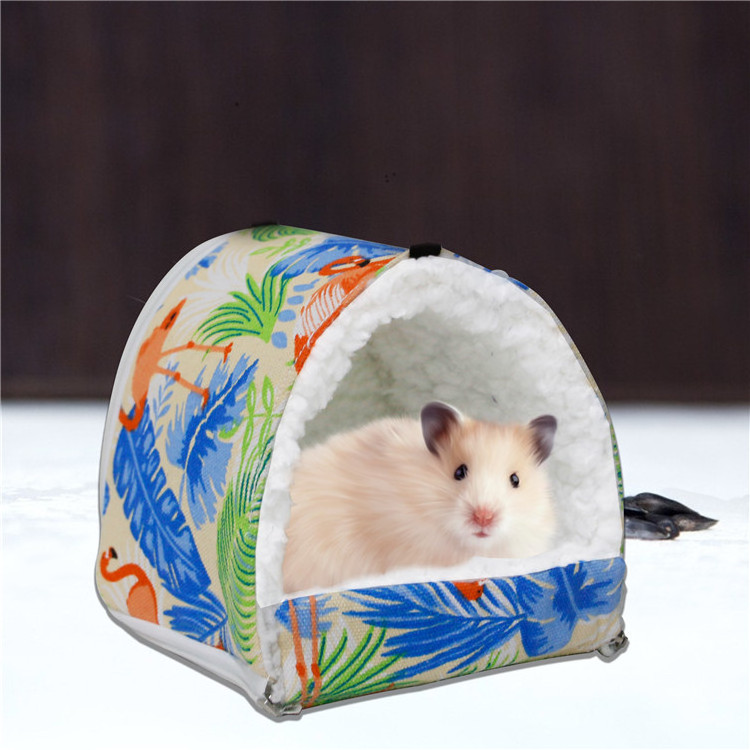 Canvas Lambswool Flamingo Thicken Winter Soft Sugar Glider Guinea Pig Squirrel Parrot Hamster Hammock Cage with 2 Clips