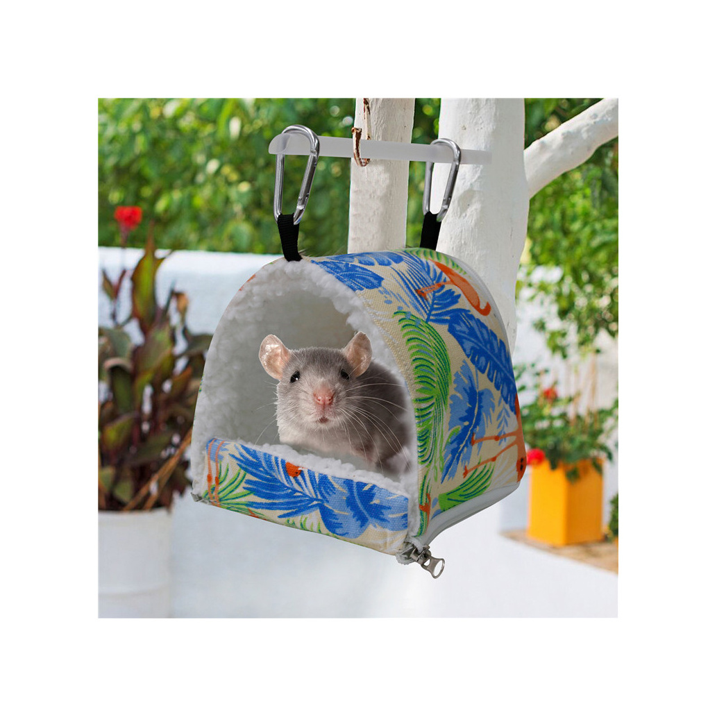 Canvas Lambswool Flamingo Thicken Winter Soft Sugar Glider Guinea Pig Squirrel Parrot Hamster Hammock Cage with 2 Clips