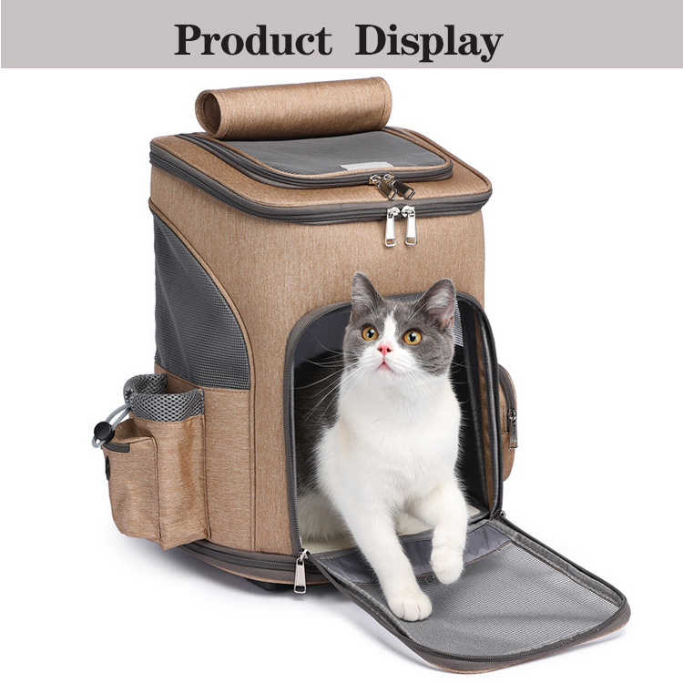 Deluxe Wheeled Backpack Pet Travel Stroller Dog Trolley Carrier Case Bag with Removable Rolling Wheels