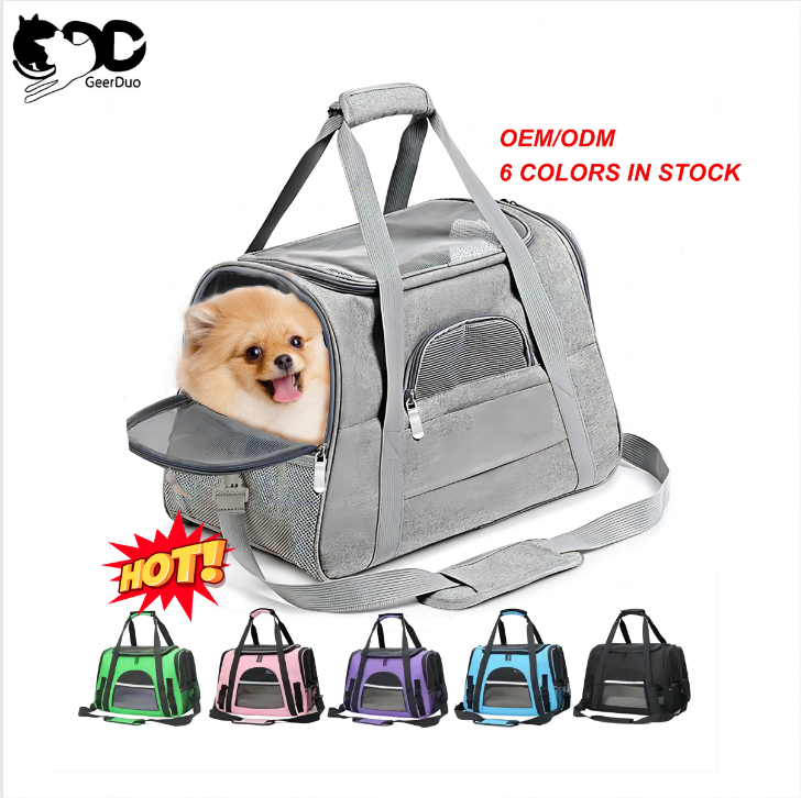 Geerduo Reflective Airline Approved Breathable Foldable Soft Sided Mesh Outdoor Pet Carrying Dog Carrier For Dogs Travel Bag