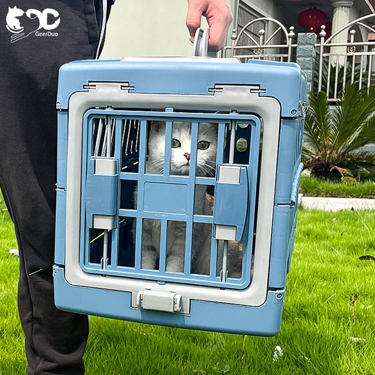 GeerDuo Portable Durable Collapsible Plastic Airline Approved 2 Sizes Hard Sided Pet Cat Dog Travel Kennel Carrier Crate Cage