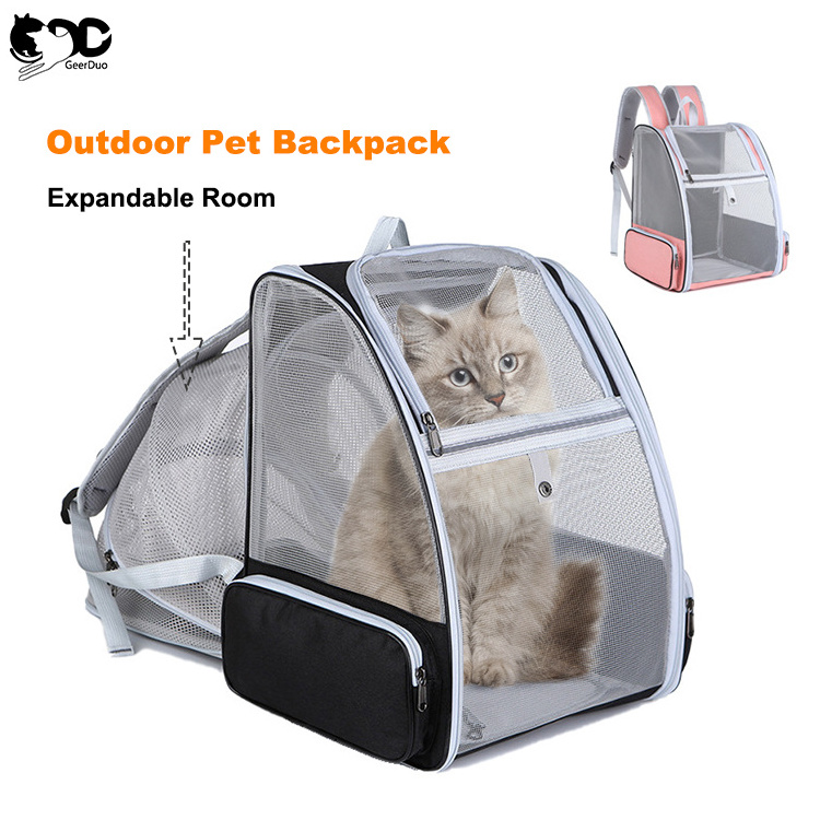 GeerDuo Expandable Breathable Mesh Collapsible Airline Approved Pet Carrier Cat Travel Backpack