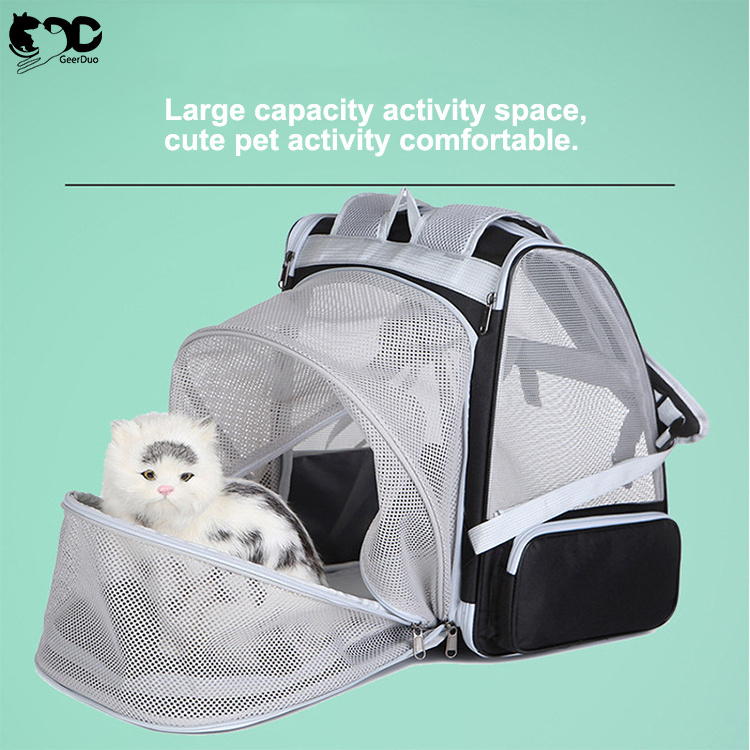 GeerDuo Expandable Breathable Mesh Collapsible Airline Approved Pet Carrier Cat Travel Backpack