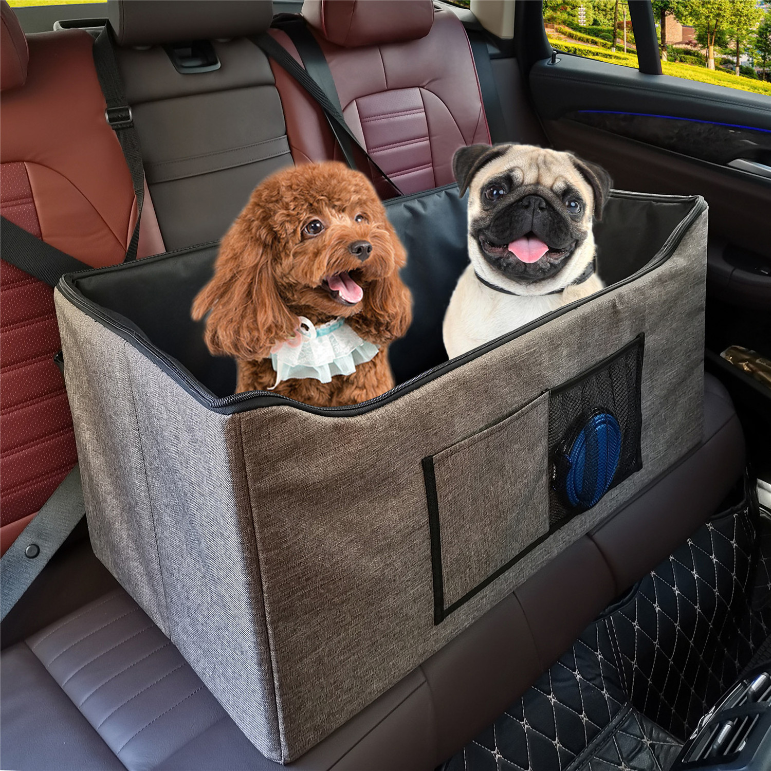 GeerDuo Pet Extra Large Travel Double-Sided Lining Dog Car Seat Booster Seat with Two Tethers for Winter and Summer