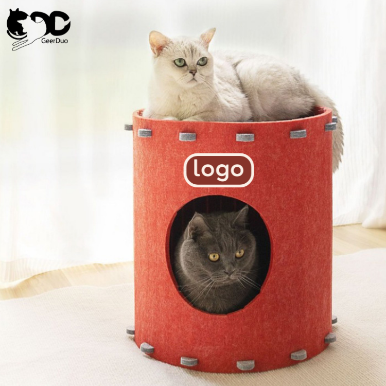 GeerDuo Pet Can Shaped Felt Kitten Bed Cat Cave House with Can Pull Ring for Indoor Cats