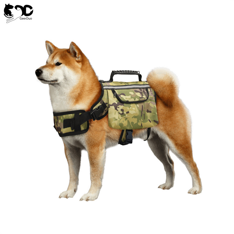 GeerDuo Pet Reflective Outdoor Camping Travel Safety Harness Hound Dog Pack Saddle Bag Backpack