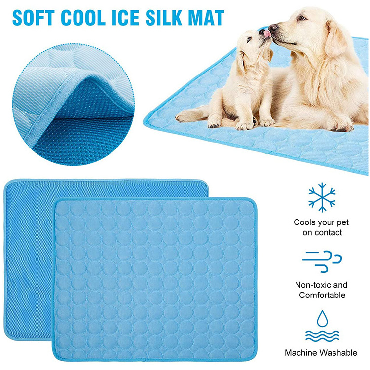 Multi-function Summer Soft Self Cooling Breathable Machine Washable Pet Dog Cat Ice Silk Mat For Floor Bed Car Seat