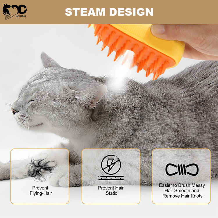 Geerduo 2024 New Arrival 3 In 1 Electric Self Cleaning Rechargeable Pet Hair Massage Cat Brush Misty Cat Spray Steam Brush