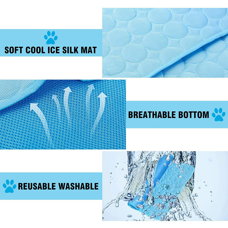 Multi-function Summer Soft Self Cooling Breathable Machine Washable Pet Dog Cat Ice Silk Mat For Floor Bed Car Seat