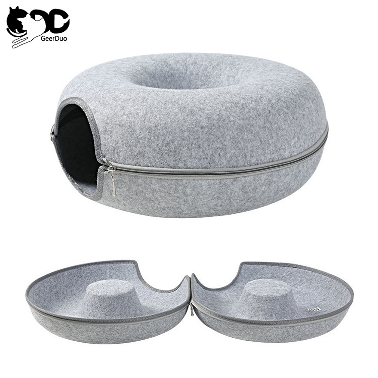 Geerduo Cute Donut Custom Luxury Large Color Felt All Season Zipper Pet Tunnel Bed House Nest For Dog Cat