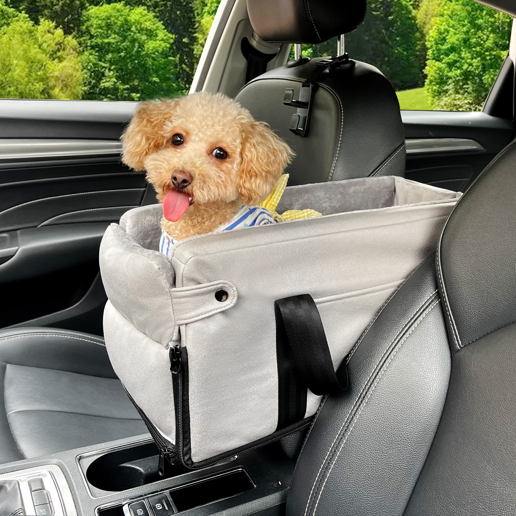 GeerDuo Pet Portable Waterproof Interactive Washable Dog Car Console Armrest Booster Seat Travel Carrier for Travel