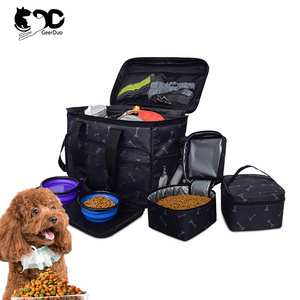 Airline Approved Pet Dog Weekend Travel Carrier Organizer Tote Bag Includes 2 Dog Food Containers