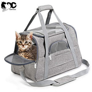 GeerDuo Airline Approved Soft-sided Portable Foldable Mesh Reflective Carrying Pet Cat Dog Puppy Travel Carrier Bag