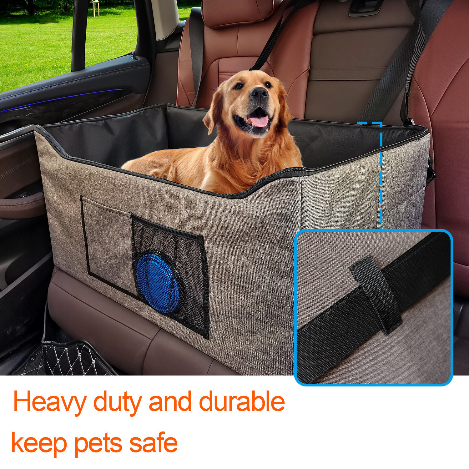 GeerDuo Pet Extra Large Travel Double-Sided Lining Dog Car Seat Booster Seat with Two Tethers for Winter and Summer