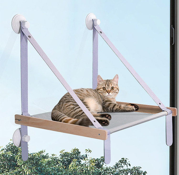 Geerduo Pet Universal Indoor Foldable Removable Wood Frame Hanging Cat Resting Sleeping Window Hammock Seat Perch Bed