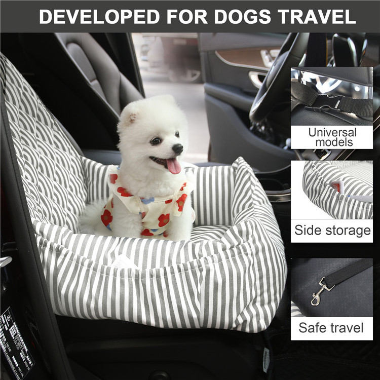 Portable Luxury Soft Pet Dog Car Front Booster Seat Travel Carrier Bed Soft with Storage Pockets for Car