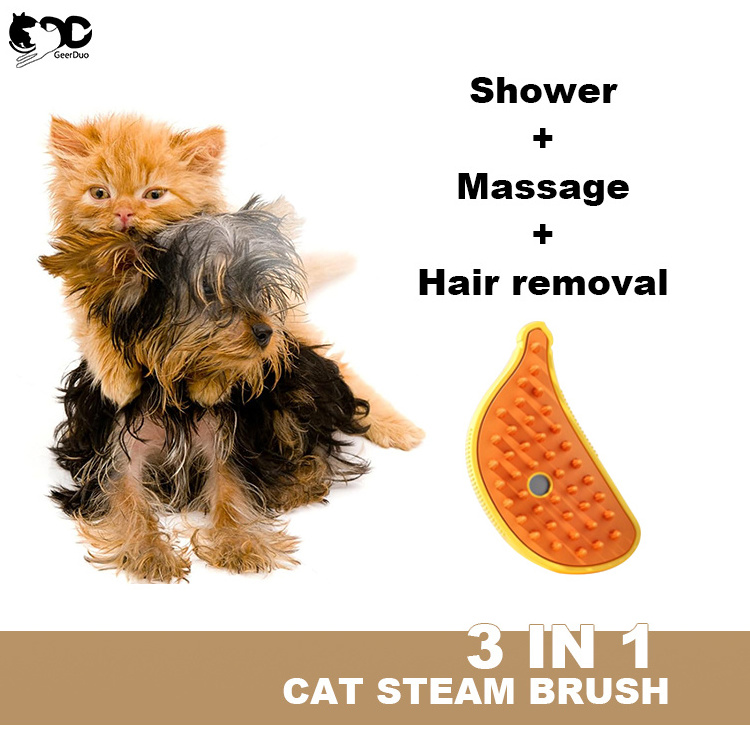 Geerduo 2024 New Arrival 3 In 1 Electric Self Cleaning Rechargeable Pet Hair Massage Cat Brush Misty Cat Spray Steam Brush