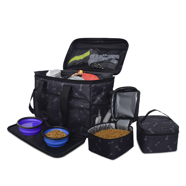 Airline Approved Pet Dog Weekend Travel Carrier Organizer Tote Bag Includes 2 Dog Food Containers