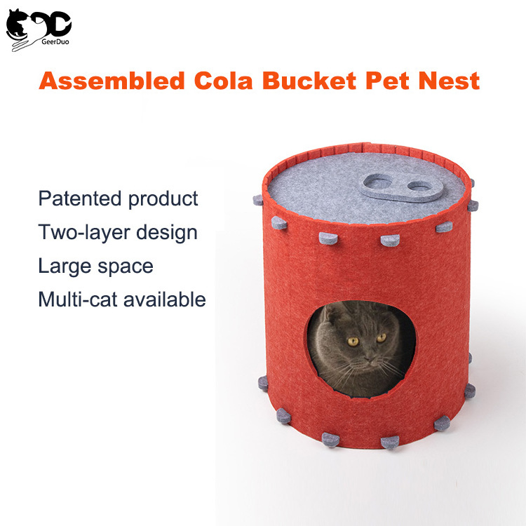 GeerDuo Pet Can Shaped Felt Kitten Bed Cat Cave House with Can Pull Ring for Indoor Cats