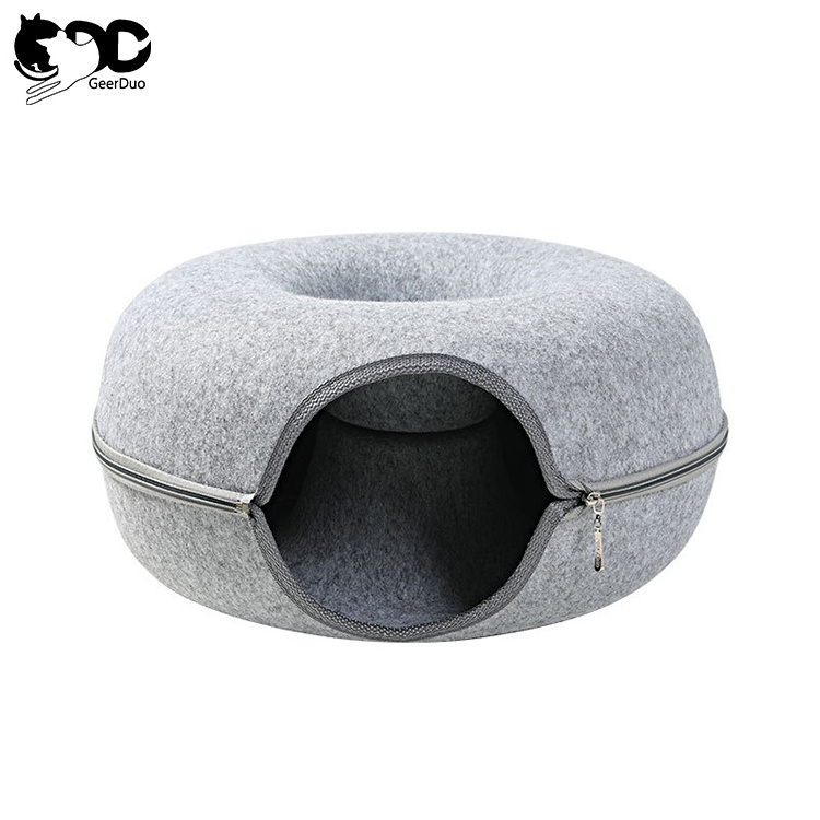 Geerduo Cute Donut Custom Luxury Large Color Felt All Season Zipper Pet Tunnel Bed House Nest For Dog Cat