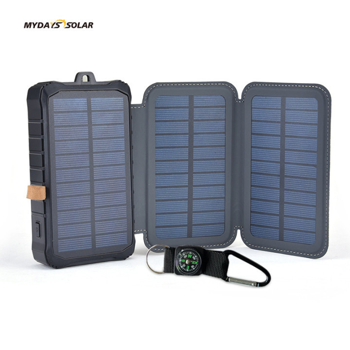 Mydays Tech 12000mAh Emergency Fold Panel LED Light Hand Crank Solar Power Bank for iPhone Tablet Outdoor Camping Survival Gear