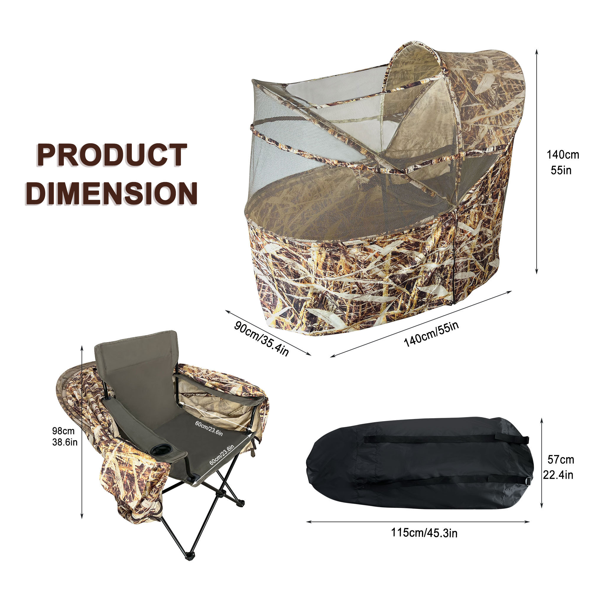 Mydays Tech Upgraded Design Durable Oxford Cloth Material Camouflage Ultimate Concealment Hunting Blind Chair for Outdoor Events